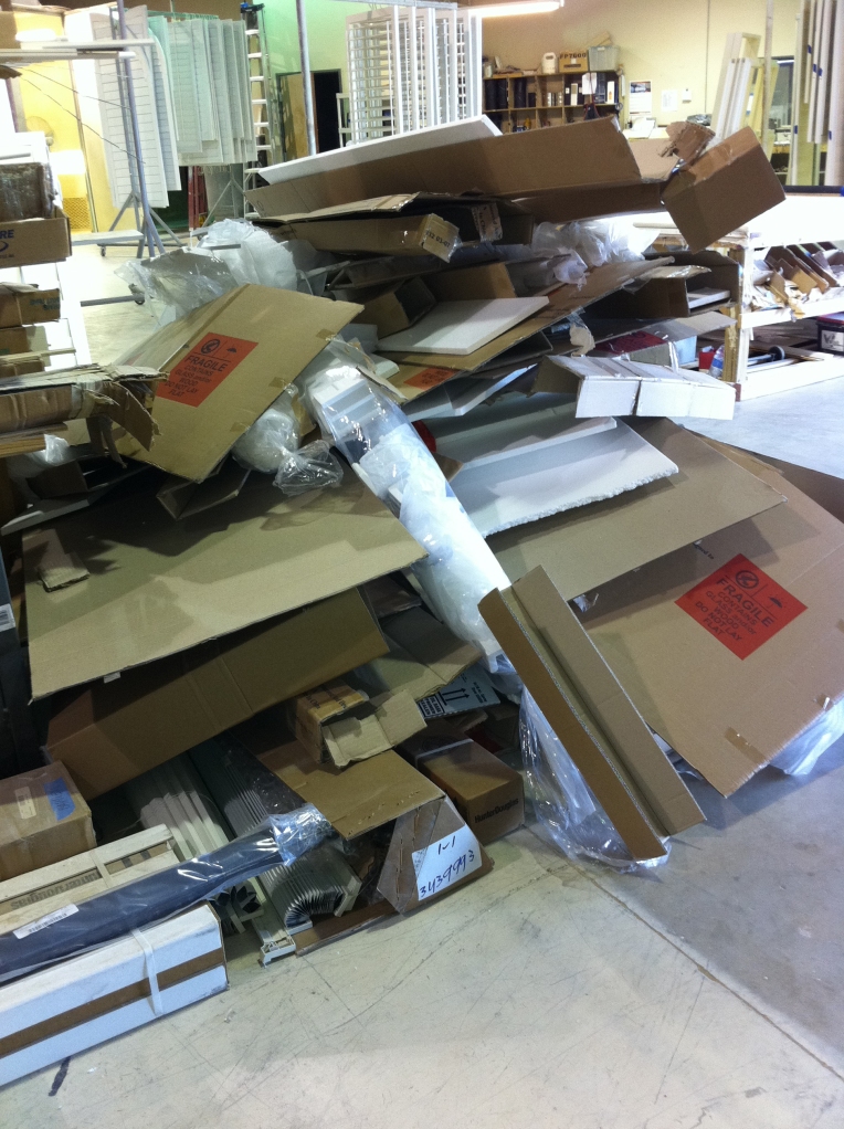 This huge pile of trash is the packaging from one order of Chinese shutters